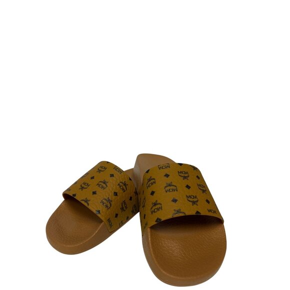 MCM Monogram Print Men's Visetos Sandal Slides Cognac Rubber EU 35 US 5 Youth - Picture 3 of 10